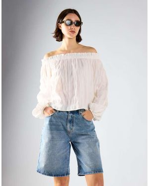 Glamorous Off Shoulder Voluminous Fit Blouse - Blue