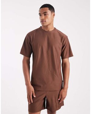 Only & Sons Plisse Oversized T-shirt Co-ord - Brown