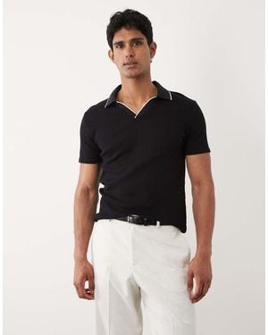 ASOS Slim Notch Polo With Contrast Tipping - Black