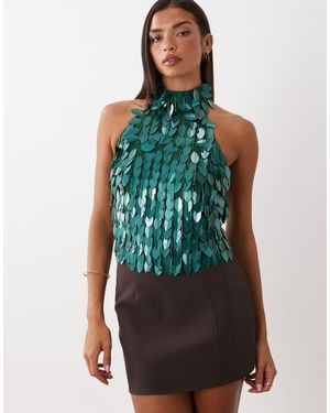 ASOS Leaf Embellished Halter Top - Green