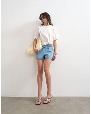 TOPSHOP Denim Mini Runner Short - White