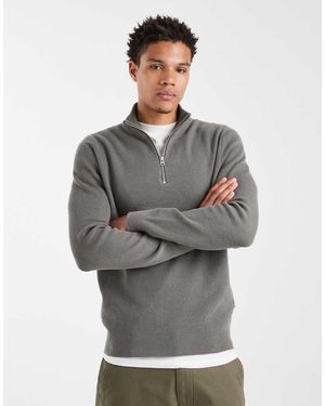 Only & Sons Jersey Gris Verdoso Con Media Cremallera De Canalé De -Verde