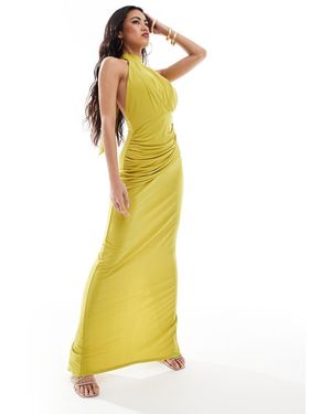 Flounce London Vestido Largo Con Cuello Alto De -Verde - Amarillo