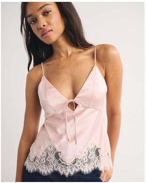 Abercrombie & Fitch Bra-Free Bella Lace-Trim Satin Cami - Pink