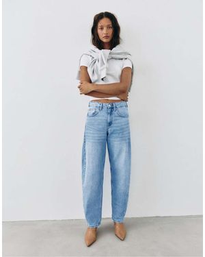 Pull&Bear Low-Rise Barrel Jeans - Blue