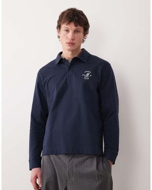 Mango 100% Cotton Embroidered Polo Sweatshirt - Blue