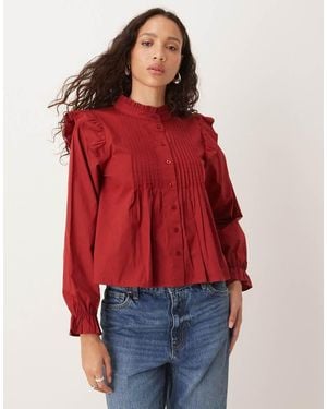 Neon Rose High Neck Blouse - Red