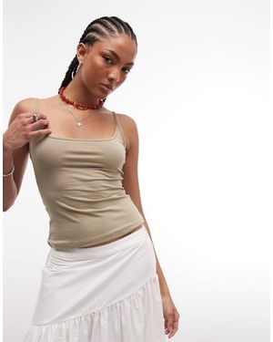 Monki Scoop Neck Singlet Top - Brown