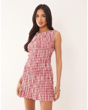 The Frolic Exclusive Cotton Blend Shir Sleeveless Mini Dress - Red