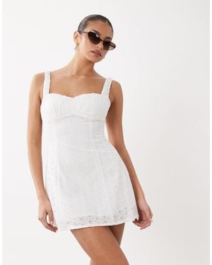 Lioness Olsen Cotton Broderie Ruched Cup Detail Mini Dress - White