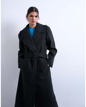 TOPSHOP Abrigo De Vestir Largo Carbón Con Cinturón De - Azul