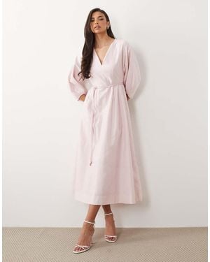 Forever New Linen V Neck Tie Detail Midi Dress - Pink