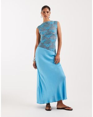 TOPSHOP Lace Body Maxi Occasion Dress - Blue