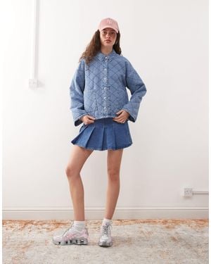 Noisy May Quilted Diamond Denim Jacket - Blue