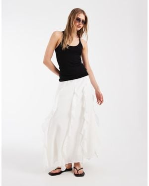 Aware High Waist Boho Maxi Skirt With Ruffle Detail - White