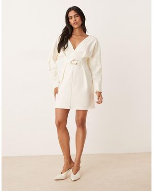 ASOS Vestito Corto Color Pietra Con Maniche Cocoon E Dettaglio - Neutro