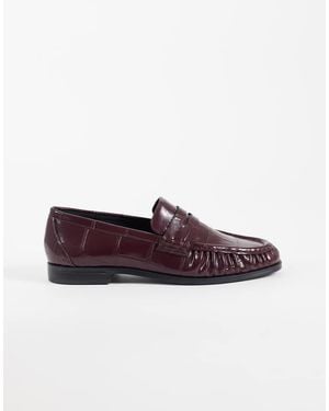 ASOS Mocasines Minnie De Ancho Especial Con Detalle Fruncido En Burdeos Efecto Cocodrilo-Rojo - Morado