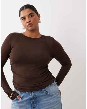 ASOS Asos Design Curve Sheer Knit Ruched Side Top - Brown