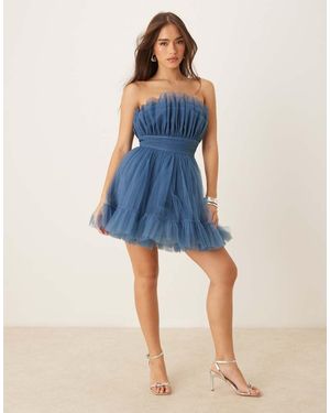 LACE & BEADS Bandeau Structured Mini Dress - Blue