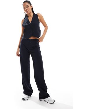 Pull&Bear Button Front Wide Leg Tailored Trouser Co-ord - Blue