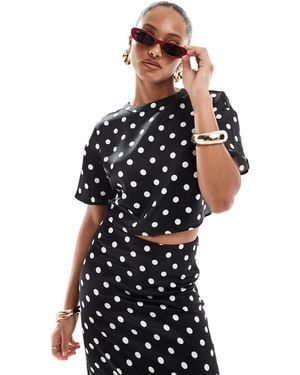 4th & Reckless Crop top d'ensemble en satin - noir à pois - Multicolore
