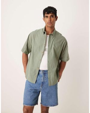 ASOS Camisa Salvia De Corte Cuadrado Extragrande De Tejido Efecto Lino De - Verde
