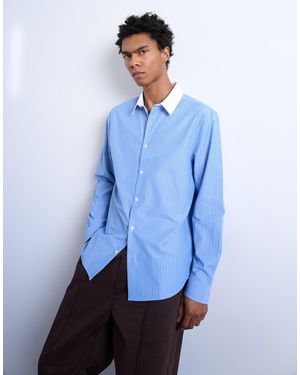 TOPMAN Chemise à rayures coupe classique élégante avec manches longues et col contrastant - Bleu