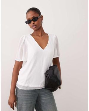 Vila Flutter Sleeve Chiffon Blouse - White
