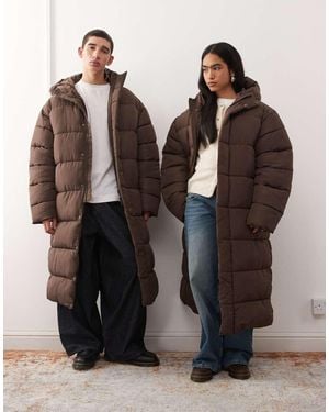 Collusion Unisex Maxi Puffer Coat - Brown