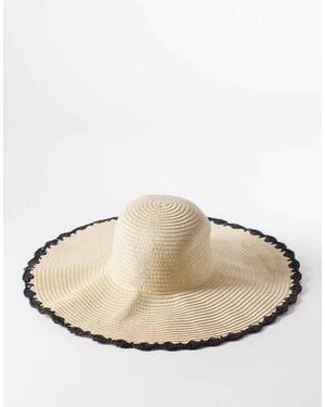 South Beach Whip Stitch Wide Brim Floppy Hat - Natural