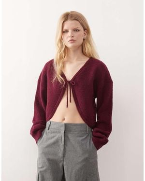 Collusion Knitted Tie Front Cardi - Red
