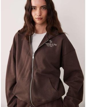 Abercrombie & Fitch Zip Up Logo Hoodie Co-ord - Brown