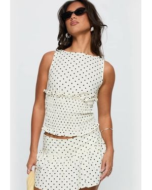 Princess Polly Minifalda Blanca Con Estampado De Lunares Y Cintura Baja De Mezcla De Lino Tovie De (Parte De Un Conjunto)-Blanco
