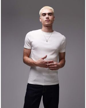 TOPMAN Camiseta Entallada De Canalé De -Blanco - Gris