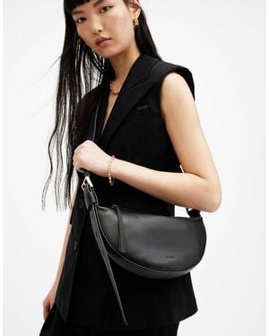 AllSaints Half Moon Leather Crossbody Bag - Black