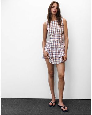 Pull&Bear Kariertes kurzkleid mit volant - Weiß