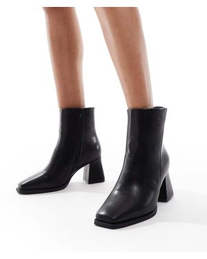 SEQWL Wide Fit Botines Negros Con Tacón Medio Grueso De