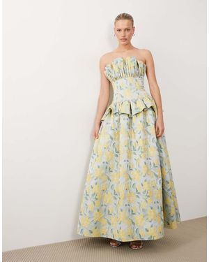 ASOS Jacquard Pleated Bandeau Maxi Dress - White