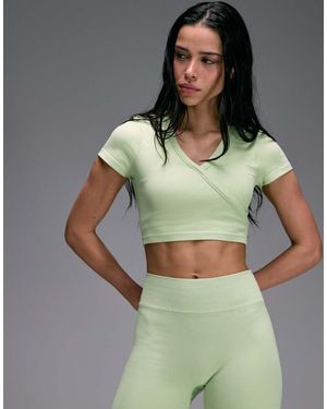 4505 Seamless Baby Rib Wrap Front Short Sleeve Top - Green