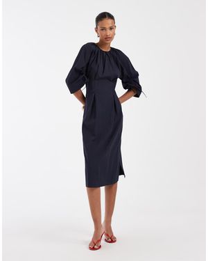 & Other Stories Volume Cinch Sleeve Midi Dress - Blue