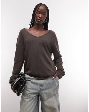 Weekday V Neck Sweater With Burn Out Jacquard - Brown