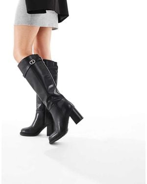ALDO Botas Por La Rodilla Negras Con Puntera Redondeada Y Tacón Grueso De Cuero Curculios De - Negro