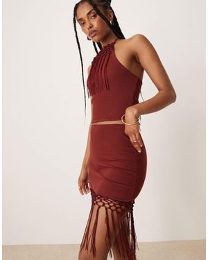 ASOS Fringed Hem Mini Skirt - Red