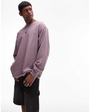 TOPMAN Maglietta A Maniche Lunghe Lilla Lavaggio Vintage - Viola