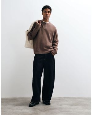 Reclaimed Vintage Long Sleeve Waffle Knit Henley T-Shirt - Brown