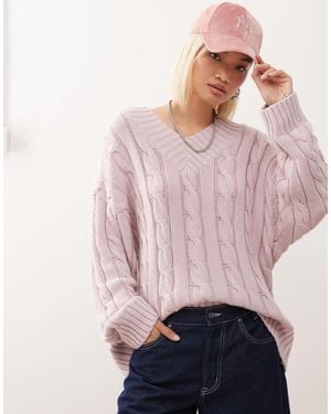 Monki – dicker oversize-strickpullover - Pink