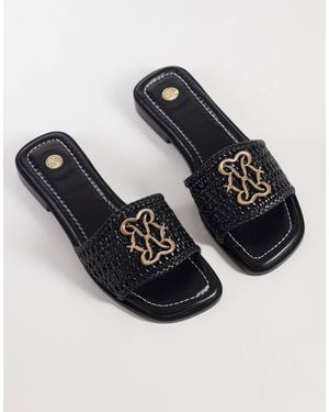 River Island Logo Weave Mule Sandals - Black