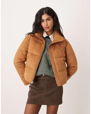 Abercrombie & Fitch Kort Pufferjack Van Imitatiesuède - Bruin