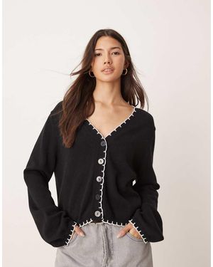 Miss Selfridge Cárdigan Con Cuello De Pico Y Pespuntes De Festón De - Negro
