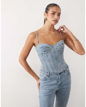 Oh Polly Denim Lace Up Corset - Blue